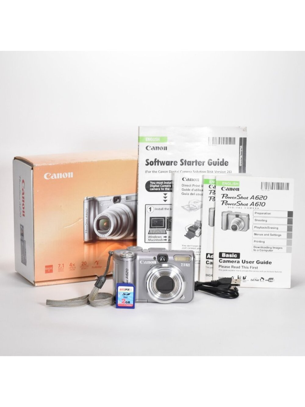 Canon Powershot A620 Digital Camera 7.1MP 4X Optical Zoom Video 2GB SD Card MINT
